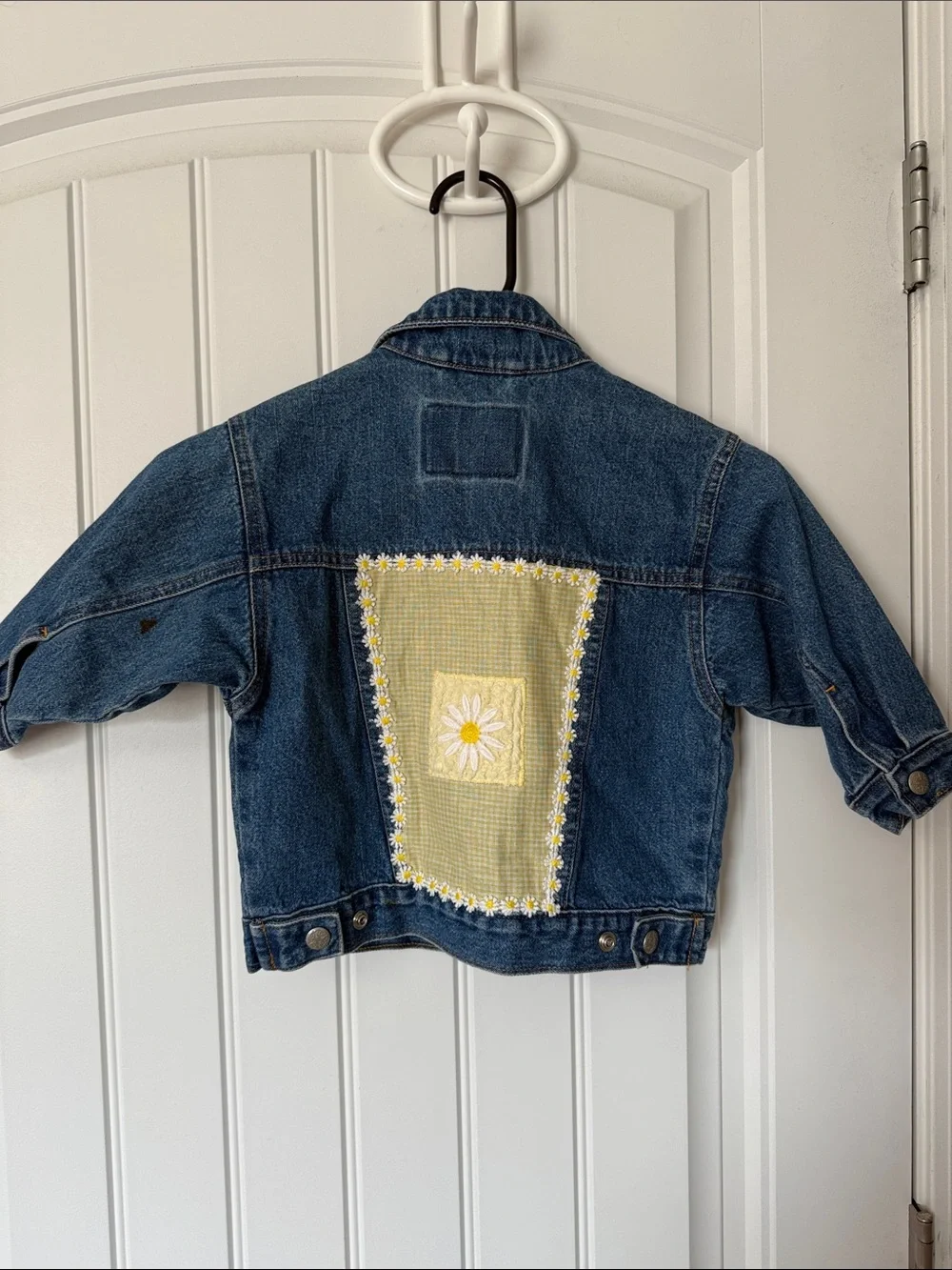 Jilly Bean - Kids Blue Denim Jacket with Yellow Daisy Patch Accents - 2T